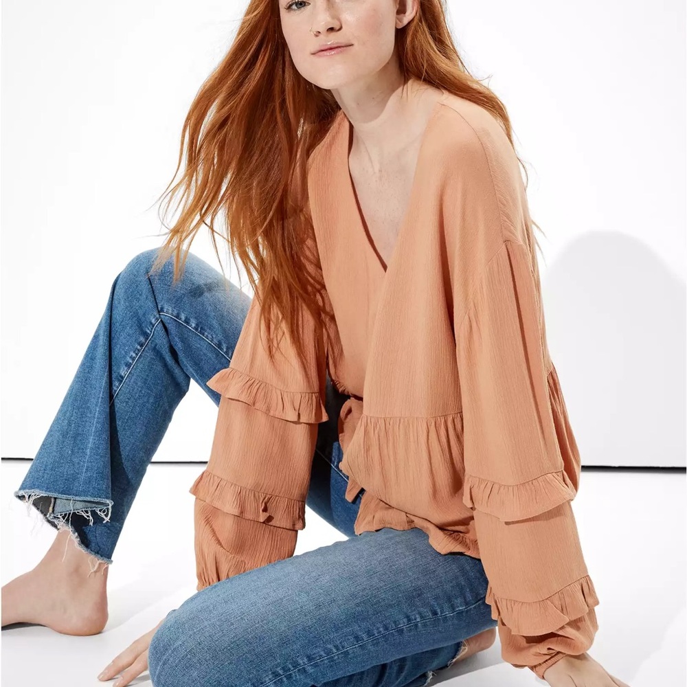 American Eagle Long Sleeve Tiered Blouse